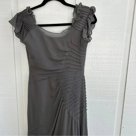 Vera Wang White Bridesmaid Gown Ruffle Scoop Neck Style VW360131 in Smoke Gray - Picture 4 of 8